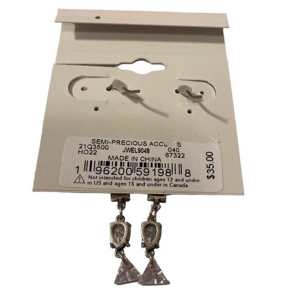 Pave & Silver Toned Linear Drop Earrings. - Picture 5 of 5